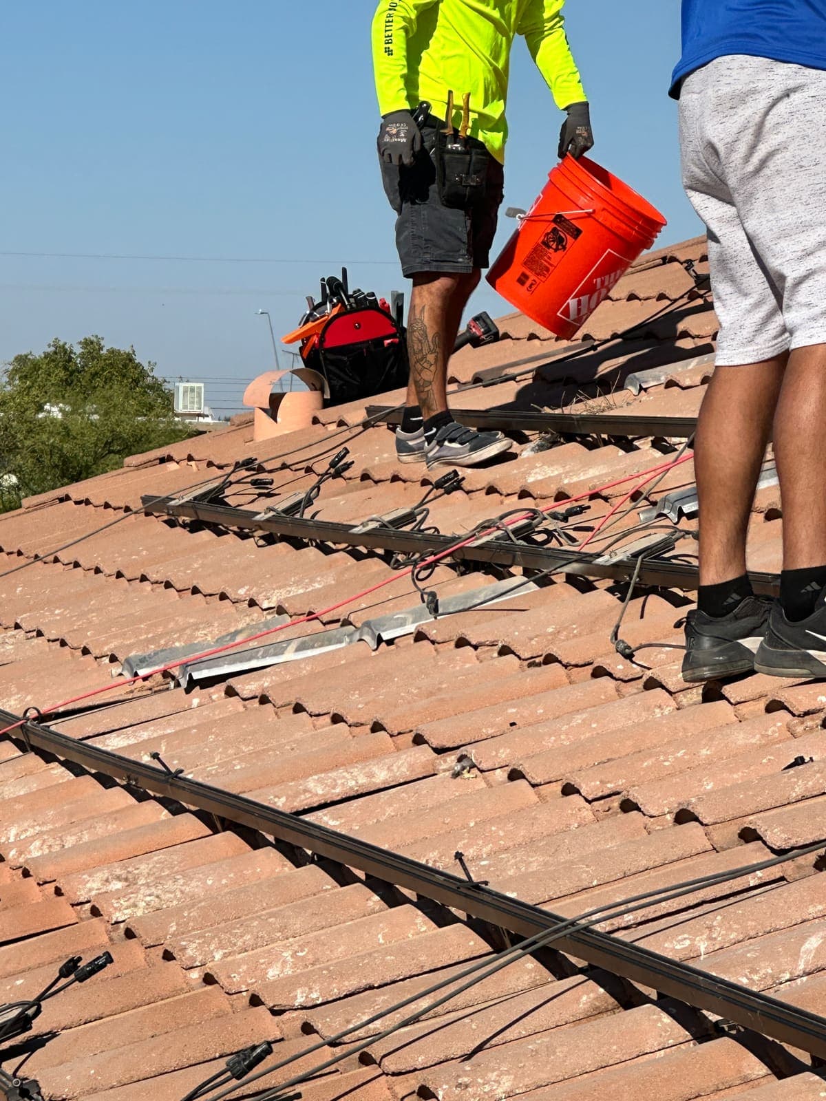 Crew cleaning the roof after removing pigeon nests