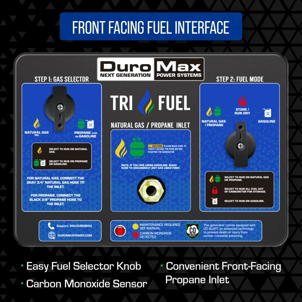 DuroMax front-facing fuel selector