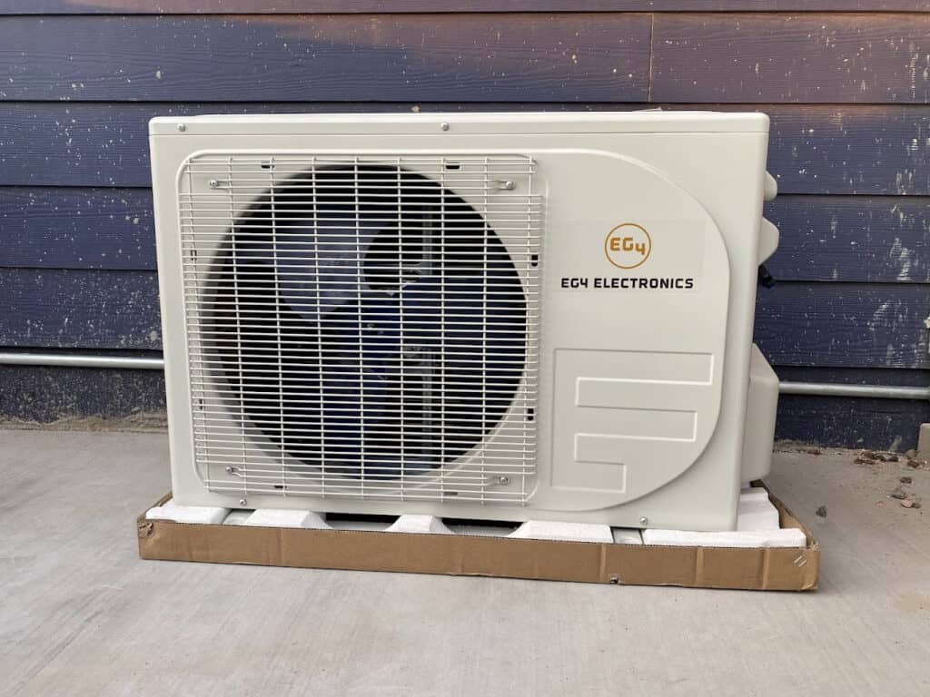 Mini split outdoor compressor ready for a garage install