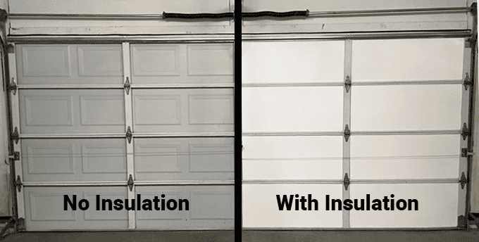 Garage door before and after insulation