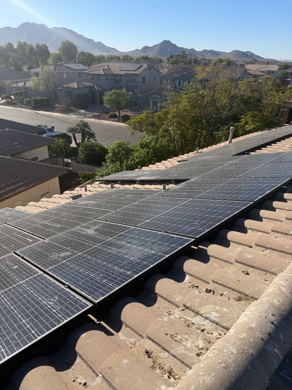 Solar array back in place on an Arizona tile roof