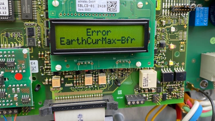 Inverter screen showing an error code